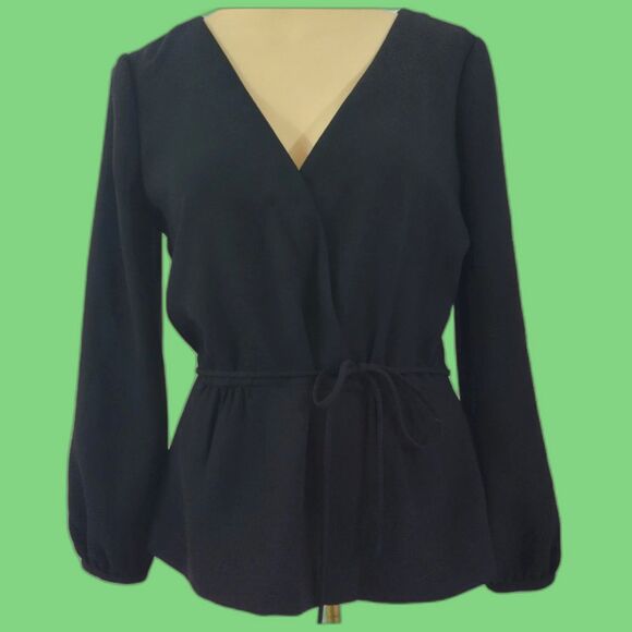 J. Crew Black Faux Wrap Long Sleeve Top 2 Office Siren Quiet Luxury Sophistcated - Picture 1 of 6